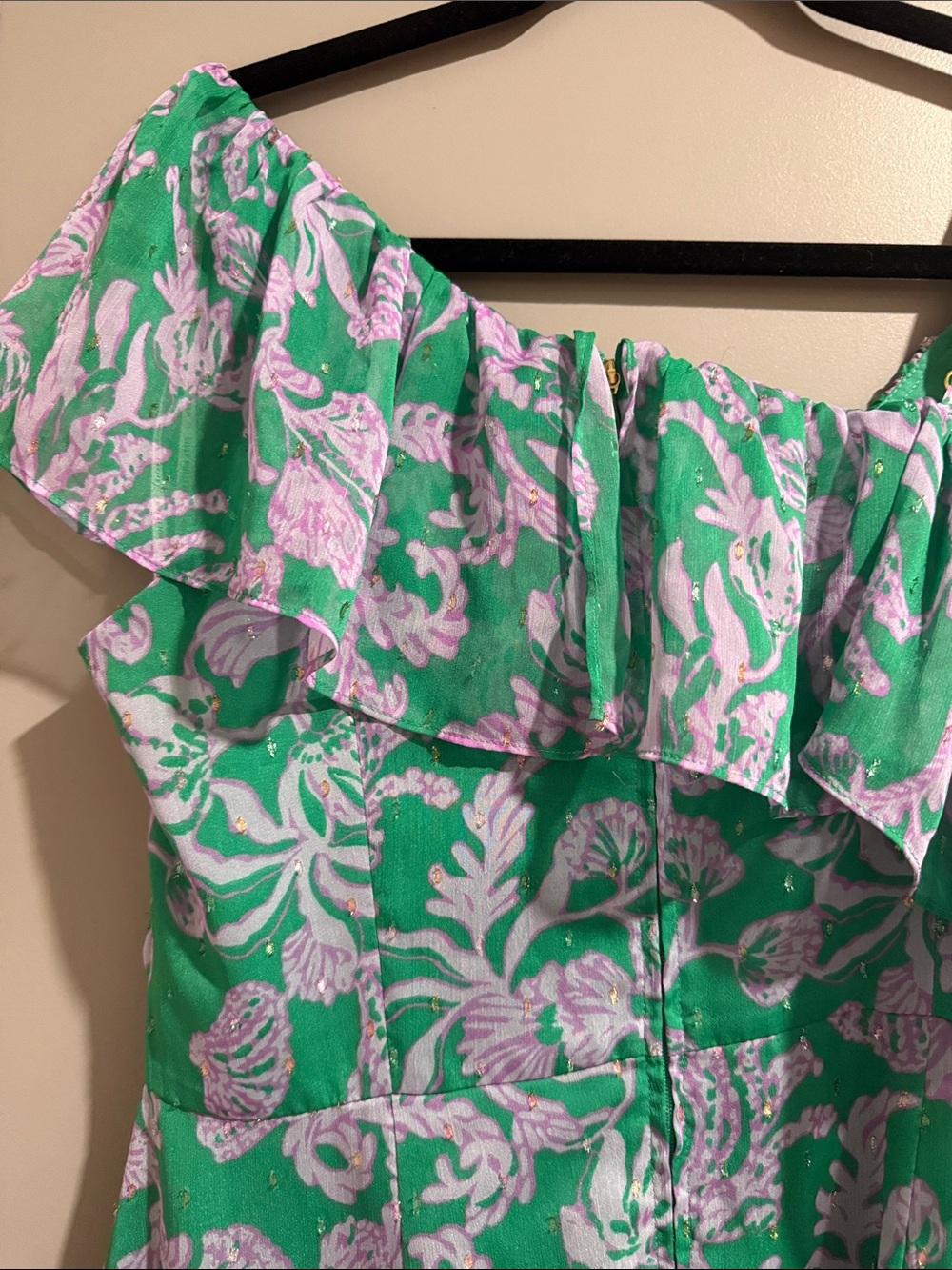 Lilly Pulitzer Green and Lavender Floral High-Low Maxi Dress Rosalyn Ruffle - Picture 9 of 13